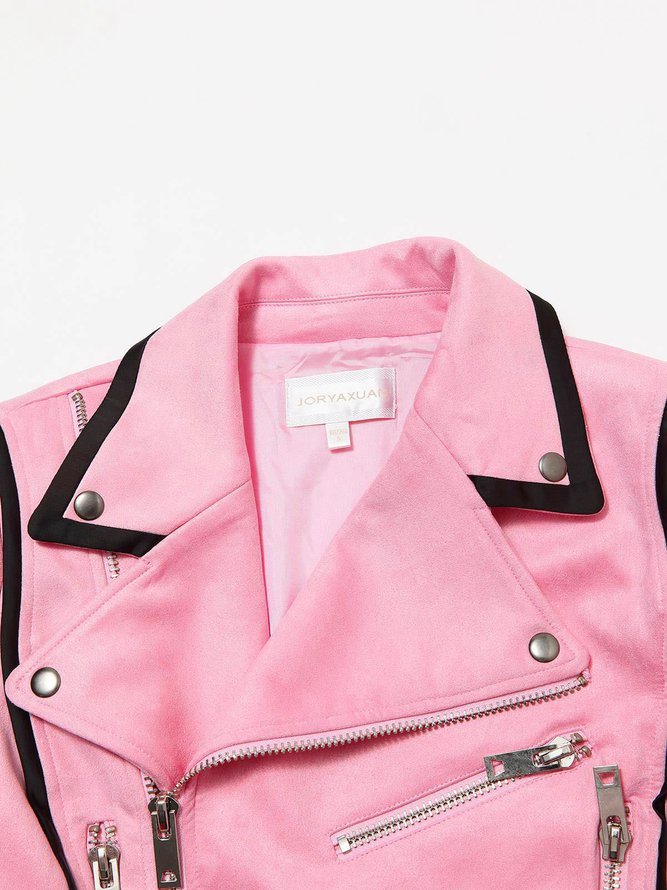 Pink Casual Zipper Binding Cropped Jacket